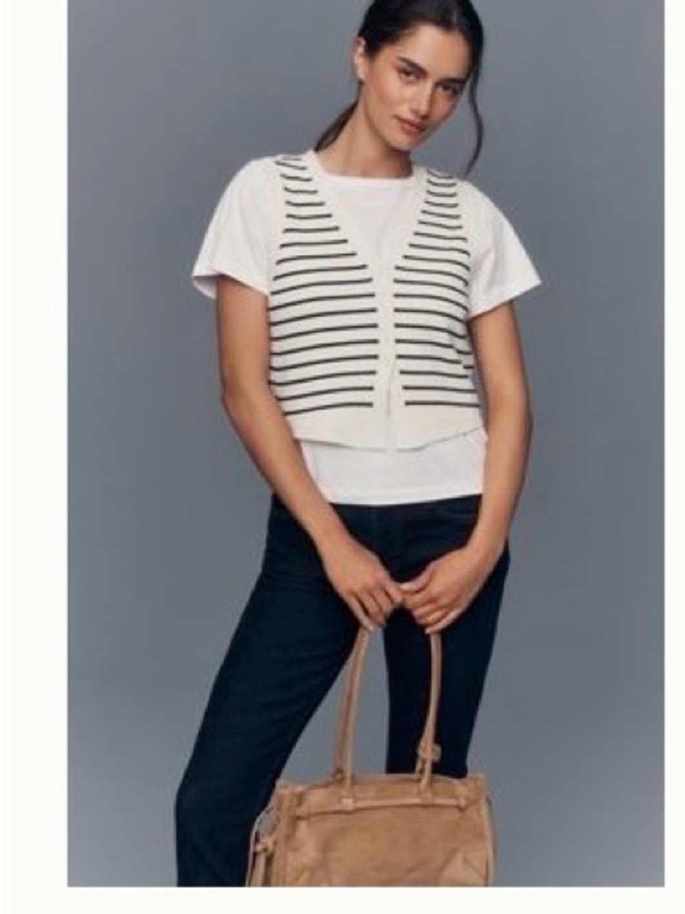 Anthropologie Maeve Striped twofer Knit Vest / White Tee